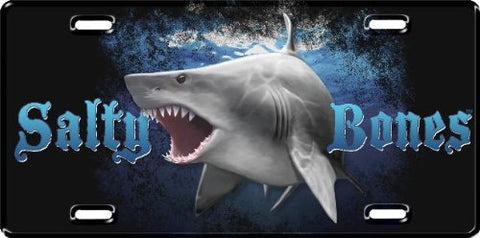 New Salty Bones Scuba Diving License Plate - Megalodon Great White Shark