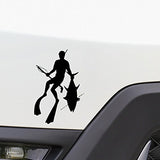 Deep Sea Fossils Scuba Diving Vinyl Decal Car Sticker with Spearfishing Free Diver Carrying Speargun and Tuna - 4.69" x 7.01"