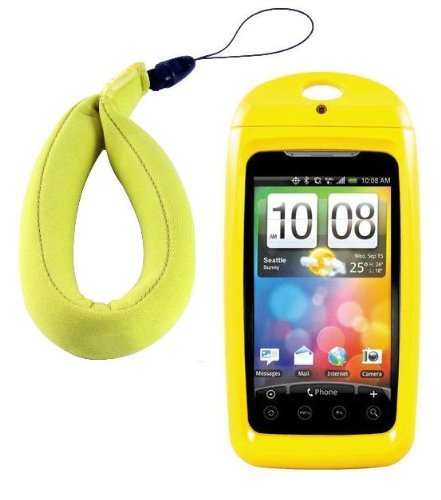 New Trident Wave Waterproof Smartphone Case with FREE Floating Wrist Lanyard ($12.95 Value) and Free Neck Lanyard for most iPhones and Blackberry Smartphones - Yellow (Fits Phones Measuring Up to 4.5 x 2.6 x .6 Inches)