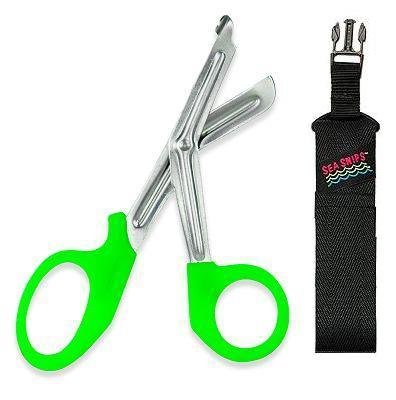 New Safety and Rescue Scuba Diver EMT Scissors Shears with Sheath & Male Connector - Neon Green
