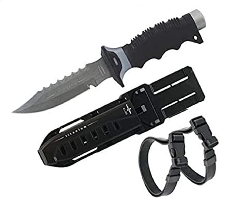 New ScubaMax Full Size Titanium Pointed Scuba Diving Knife with 2 Straps & Sheath (Black)