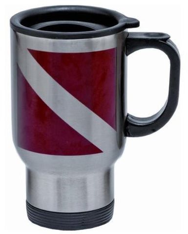 New 16 oz Stainless Steel Scuba Diving Travel Mug with Spill-Proof Sip Lid - Dive Flag/FBM