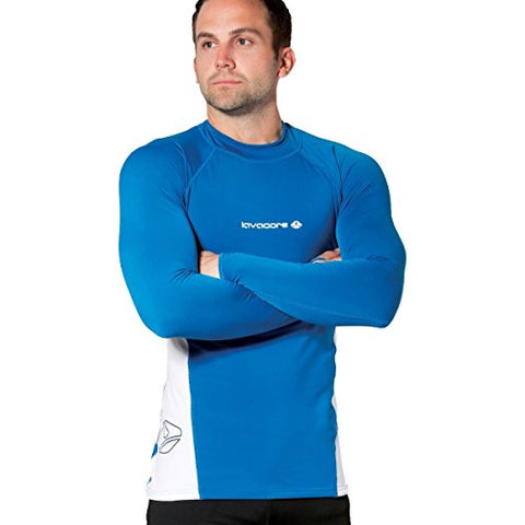 Lavacore New Men's Long Sleeve LavaSkin Shirt - Blue/White (Size Medium) for Scuba Diving, Surfing, Kayaking, Rafting, Paddling & Many Other Watersports