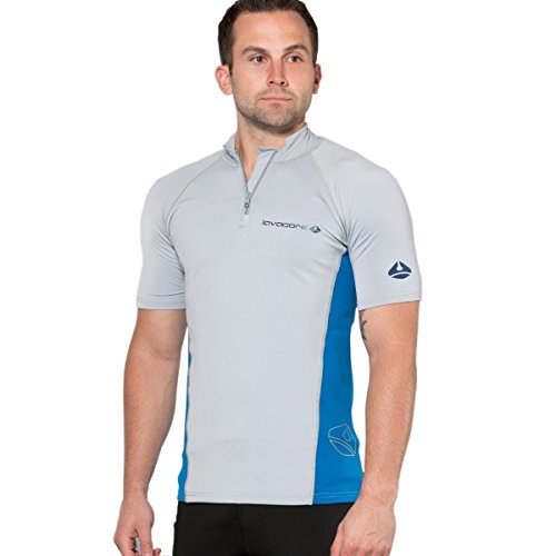 New Men's LavaCore Short Sleeve LavaSkin Shirt (X-Large) with Front Zipper for Scuba Diving, Surfing, Kayaking, Rafting, Paddling & Many Other WaterSports (Grey/Navy Blue)