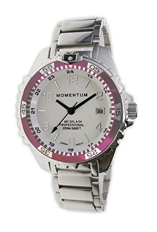 New St. Moritz Momentum M1 Splash Dive Watch with Pink Bezel, Stainless Steel Band & Free Watch Protector (Valued at $12.95)