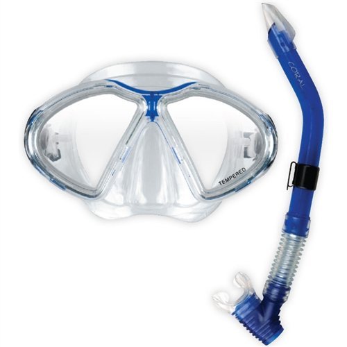 Ocean Pro New Oceanic Coral Mask and Drop Away Snorkel Set - Blue
