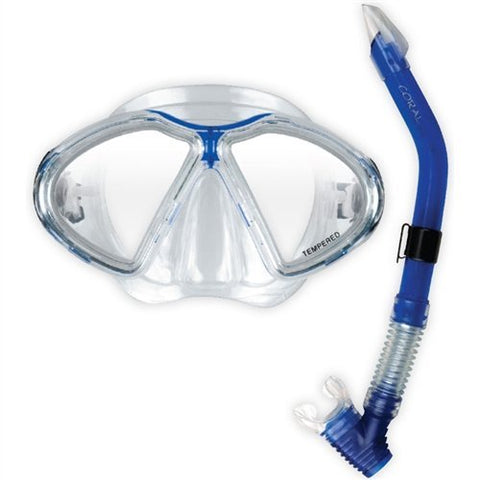 Ocean Pro New Oceanic Coral Mask and Drop Away Snorkel Set - Blue
