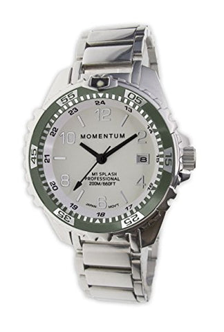 New St. Moritz Momentum M1 Splash Dive Watch with Khaki Green Bezel, Stainless Steel Band & Free Watch Protector (Valued at $12.95)