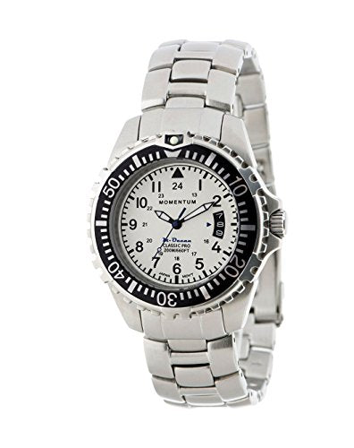 Momentum M-Ocean Men's Dive Watch with Stainless Steel Bracelet Band (White/Steel)