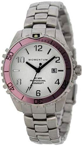 New St. Moritz Momentum M1 Mini Women's Dive Watch with Pink Bezel & Stainless Steel Band