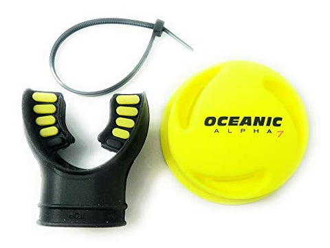 Huish Oceanic Alpha 7 Second Stage Regulator Diaphragm Cover Kit (Neon Yellow) with Comfort Cushion Silicone Molded Tab Mouthpiece and Tie Wrap