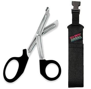 New Safety and Rescue Scuba Diver EMT Scissors Shears with Sheath & Female Connector - Stealthy Midnight Black