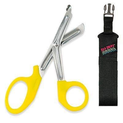 New Safety and Rescue Scuba Diver EMT Scissors Shears with Sheath & Male Connector - Hi-Visibility Yellow