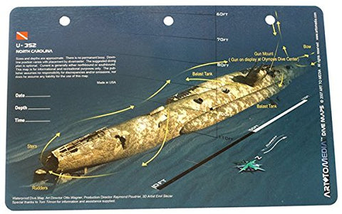 Innovative Scuba Art to Media Underwater Waterproof 3D Dive Site Map - U352 Off of North Carolina (8.5 x 5.5 Inches) (21.6 x 15cm)