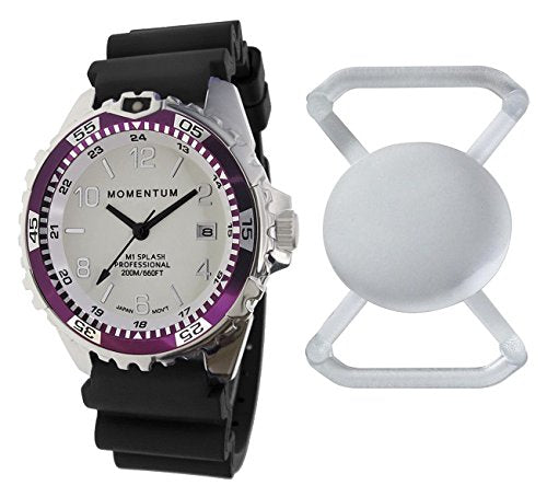 New St. Moritz Momentum M1 Splash Dive Watch with Eggplant Bezel, Black Hyper Rubber Band & FREE Watch Protector (Valued at $12.95) for Added Protection to the Glass Face of Your Dive Watch