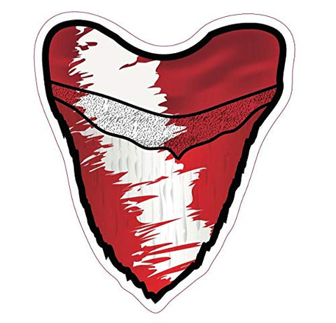 Scuba Diving Vinyl Decal Car Sticker with Megalodon Shark Tooth Diver Down Flag - 5-1/2" x 4-7/8" (Red Distressed)