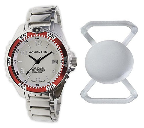 New St. Moritz Momentum M1 Splash Dive Watch with Red Bezel, Stainless Steel Band & Free Watch Protector (Valued at $12.95) for Added Protection to The Glass Face of Your Dive Watch