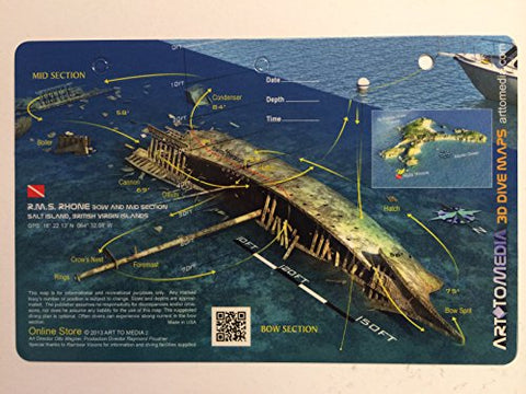 Innovative Scuba Concepts New Art to Media Underwater Waterproof 3D Dive Site Map - Rhone Bow in British Virgin Islands (8.5 x 5.5 Inches) (21.6 x 15cm)/FBM