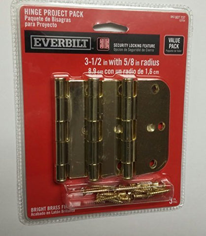 3-1/2 in. Bright Brass 5/8 in. Radius Security Door Hinges (3-Pack) by Everbilt