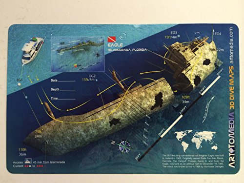 Innovative Scuba New Art to Media Underwater Waterproof 3D Dive Site Map - Eagle in Islamorada, Florida (8.5 x 5.5 Inches) (21.6 x 15cm)/LID