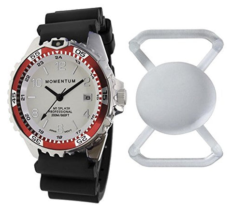 St. Moritz Momentum M1 Splash Dive Watch with Red Bezel, Black Splash Natural Rubber Band & Free Watch Protector (Valued at $12.95) for Added Protection to The Glass Face of Your Dive Watch