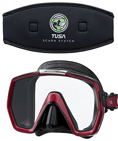 Tusa M1001QB Freedom HD Silicone Diving Mask - Metallic Dark Red w/TUSA Mask Strap Cover