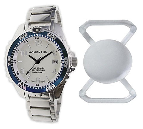 New St. Moritz Momentum M1 Splash Dive Watch with Blue Bezel, Stainless Steel Band & Free Watch Protector (Valued at $12.95) for Added Protection to The Glass Face of Your Dive Watch