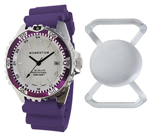 Momentum New St. Moritz M1 Splash Dive Watch with Eggplant Bezel, Eggplant Hyper Rubber Band & Free Watch Protector (Valued at $12.95) for Added Protection to The Glass Face of Your Dive Watch