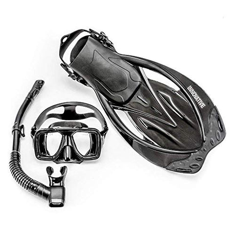 Innovative Scuba Concepts MSF4611 REEF, Adult Snorkel Set, Mask, Fins, Snorkel and Bag, Black, Small/Medium
