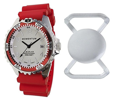 Momentum New St. Moritz M1 Splash Dive Watch with Red Bezel, Red Hyper Rubber Band & Free Watch Protector (Valued at $12.95) for Added Protection to The Glass Face of Your Dive Watch