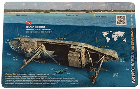 Art to Media New Underwater Waterproof 3D Dive Site Map - Hilma Hooker in Bonaire, Dutch Caribbean (8.5 x 5.5 Inches) (21.6 x 15cm) …