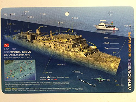 Innovative Scuba Concepts New Art to Media Underwater Waterproof 3D Dive Site Map - Spiegel Groove in Key Largo, Florida (8.5 x 5.5 Inches) (21.6 x 15cm)