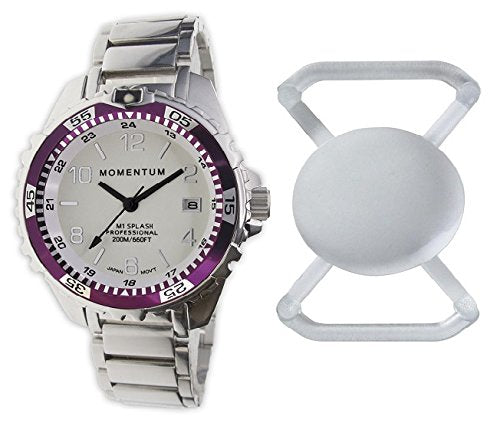 New St. Moritz Momentum M1 Splash Dive Watch with Eggplant Bezel, Stainless Steel Band & FREE Watch Protector (Valued at $12.95) for Added Protection to the Glass Face of Your Dive Watch