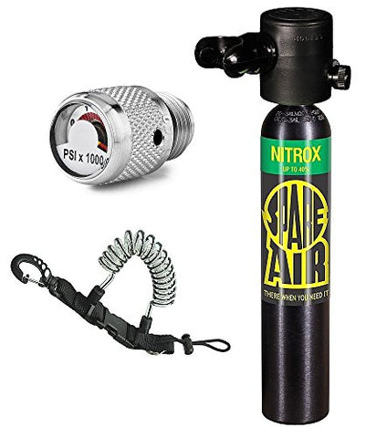 Spare Air New 3.0CF Nitrox Emergency Air Supply with Dial Gauge and Free Quick Release Coil Lanyard ($15.95 Value) for Scuba Diving (Tank/Reg/Gauge/Lanyard Only)